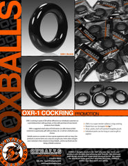 Oxballs OXR-1 cockring promotional sheet showing black rings and individual pouches
