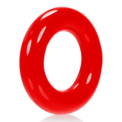 Oxballs OXR-1 red cock ring angled side view showing flexible jelly material and rounded profile