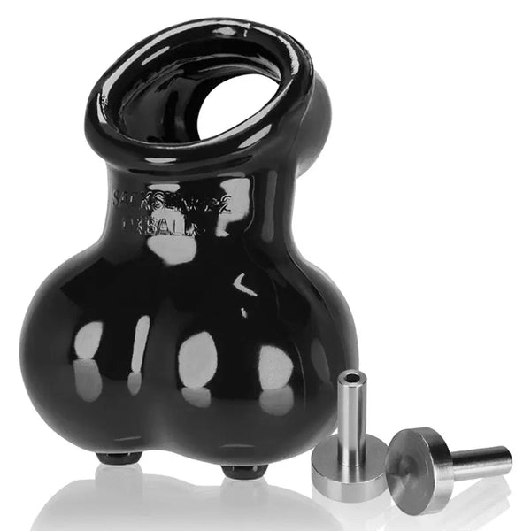 Oxballs Sacksling-2 black ballbag with oval ring top and two steel electrode ports included