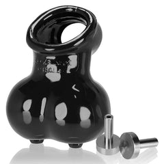 Oxballs Sacksling-2 black ballbag with oval ring top and two steel electrode ports included