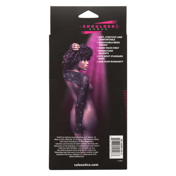 Packaging back panel listing soft stretchy breathable mesh fabric and one-year warranty details