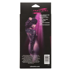 Packaging back panel listing soft stretchy breathable mesh fabric and one-year warranty details
