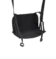 Close-up of padded black fabric seat panel with supporting side straps on door sling