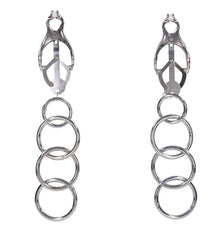 Pair of Edge clover clamps separated, each with four cascading silver rings