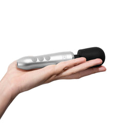 Palm holding Doxy Go wand horizontally, showing how the full length fits in one hand