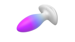 Paradise Illumination Plug in white silicone with purple-to-pink gradient LED glow, side angle
