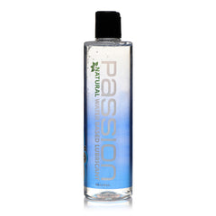 Passion Natural Water-Based Lubricant 10oz clear bottle displaying gradient blue label, upright view