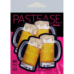 Pastease beer mug pasties in retail packaging, latex-free and handmade in the USA label visible