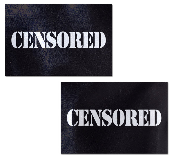 Pastease Censored Bar Pastease in white stencil text on black adhesive covers, set of two