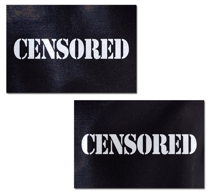 Pastease Censored Bar Pastease in white stencil text on black adhesive covers, set of two