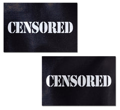 Pastease Censored Bar Pastease in white stencil text on black adhesive covers, set of two