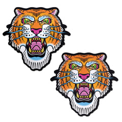 Pastease Ferocious Tattoo Jungle Cat Pasties pair, bold orange tiger face design, latex-free