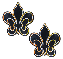 Pastease Fleur-de-Lis Pasties in black with white and gold layered outline trim