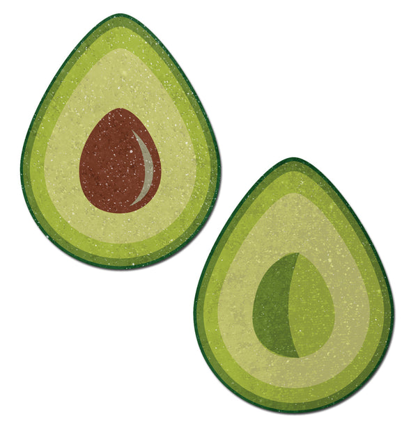 Pastease Pasties glitter velvet avocado pasties showing pit and no-pit halves in layered green tones