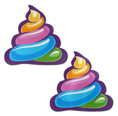 Pastease Pasties rainbow poop emoji pasties in layered multicolour swirl design, sold as a pair