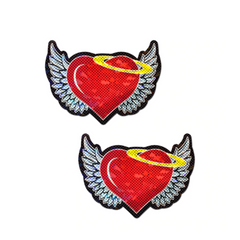 Pastease Pasties red glitter hearts with silver angel wings and gold halo, sold as a pair
