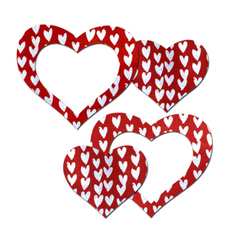 Pastease Pasties red heart-shaped pasties with white heart print and open center cutout
