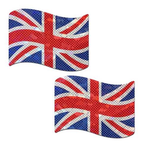 Pastease Pasties Union Jack UK Glittering Flag Pasties, holographic dot finish, wave shape, set of two