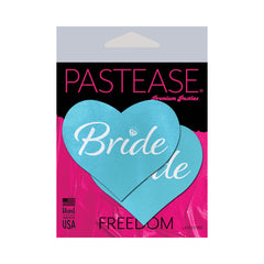 Pastease Premium Pasties packaging showing latex-free blue heart 'Bride' pasties, made in USA