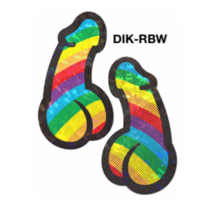 Pastease Rainbow Pride Dick Pasties in vibrant multicolor stripes with holographic finish