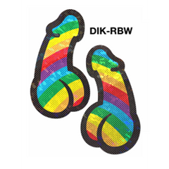 Pastease Rainbow Pride Dick Pasties in vibrant multicolor stripes with holographic finish