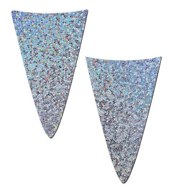 Pastease silver holographic glitter triangle pasties with a pointed tip design