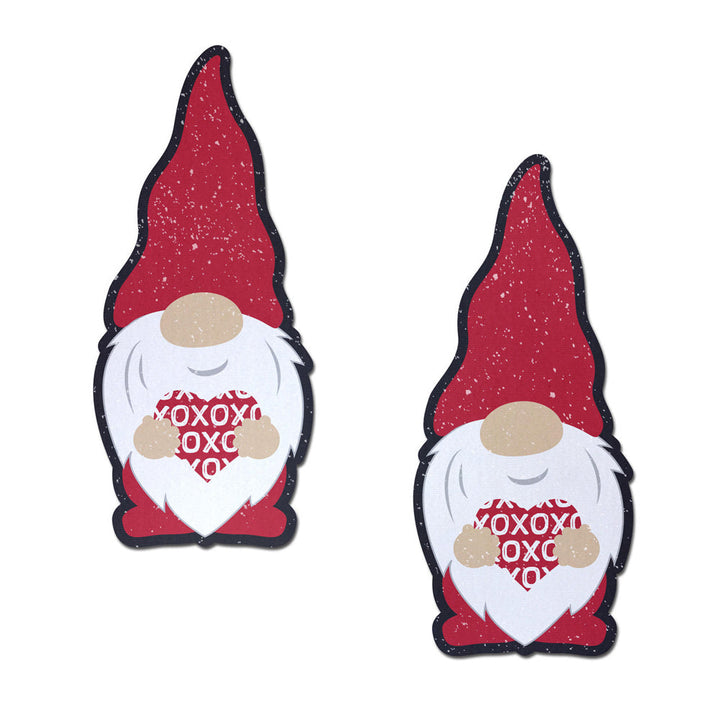 Pastease Sweetheart Garden Gnome Pasties pair, red glitter hat, XOXO heart detail