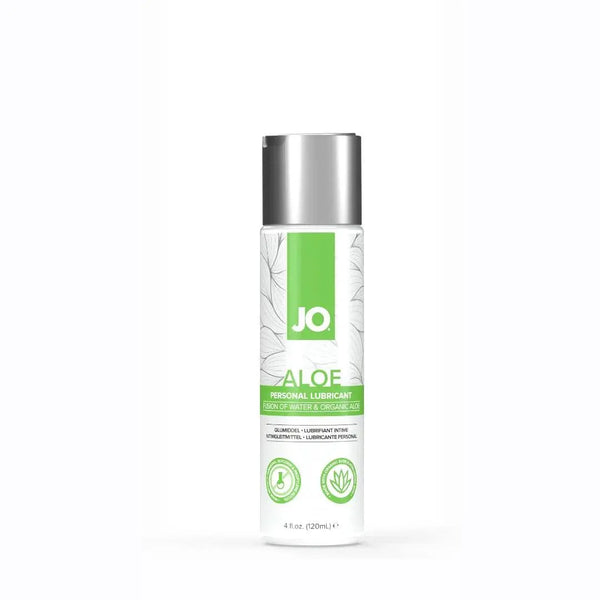 JO Aloe personal lubricant 120mL bottle with green label and silver flip cap