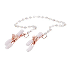Peaches n CreaMe nipple clamps laid flat showing adjustable screw tension and pearl bead chain