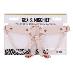 Peaches N Creame Pearl Garters displayed in retail packaging by Sex & Mischief