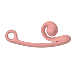 Peachy pink Snail Curve vibrator side view highlighting loop handle and textured spiral head