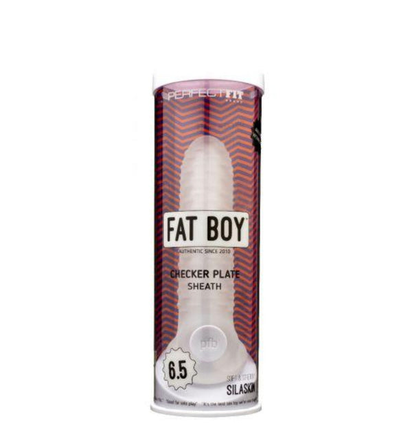 Perfect Fit Brand Fat Boy Checker Plate Sheath packaging, 6.5" size, cylindrical tube
