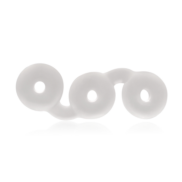 Perfect Fit Brand Triple Stack Donut Ring in clear silicone, three linked rings laid flat