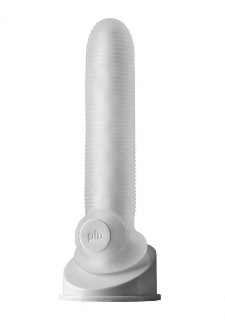 Perfect Fit Fat Boy Micro Rib Sheath in clear, showing ribbed texture and suction base