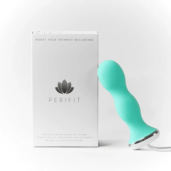 Perifit Care device leaning against white retail box labeled Boost Your Intimate Wellbeing