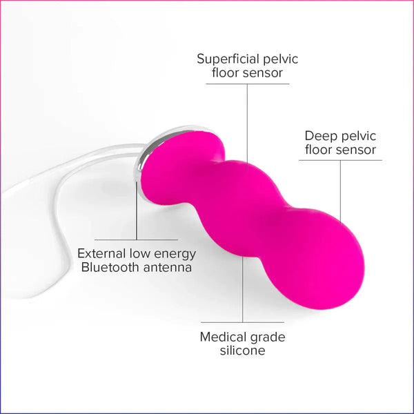 Perifit Care kegel exerciser with labels showing dual sensors and medical-grade silicone