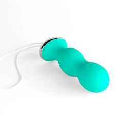 Perifit Care kegel exerciser in teal silicone with three rounded bulbs and white cord