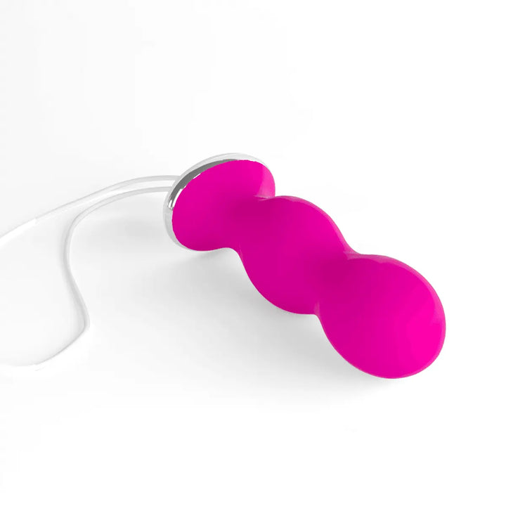 Perifit Care pink kegel exerciser with white retrieval cord on white background