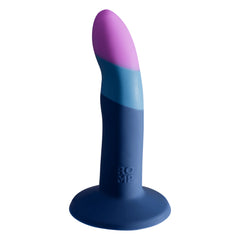 Piccolo curved silicone dildo by ROMP with tri-colour finish and suction cup base