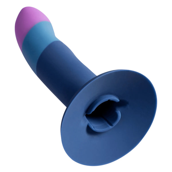 Close-up of Piccolo dildo suction cup base revealing harness-compatible mounting socket