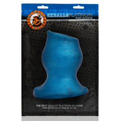 Pighole Morph-5 XXL plug shown in Oxballs Platinum pure silicone packaging, blue colorway