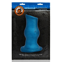 Pighole Morph plug shown in Oxballs platinum pure silicone packaging, blue colorway