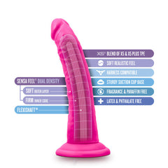 Pink Au Naturel Bold Jack dildo diagram highlighting dual-density SensaFeel construction