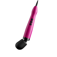 Pink Doxy wand massager angled view showing flexible black head and braided power cord