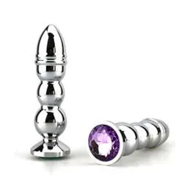 Pink Elephant Bud Bullet Large Anal Plug in polished silver with purple gemstone base