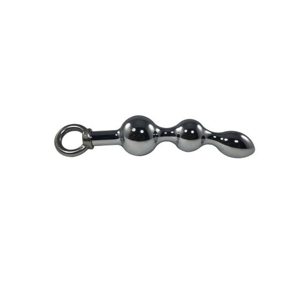 Pink Elephant stainless steel prostate plug with retrieval ring, polished chrome finish