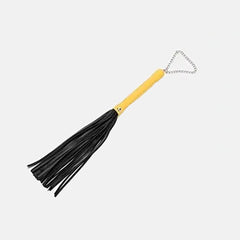Pink Elephant Yellow plus Black Flogger 16" with suede tails, yellow handle, and silver chain loop