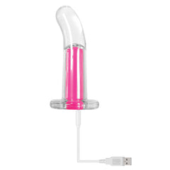 Pink Paradise rechargeable plug with USB charging cable attached at the base