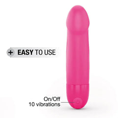Close-up of pink vibrator base showing single power button with 10 vibration modes