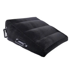 Pivot Inflatable Positioner Plus fully inflated, black velvet-feel wedge ramp, angled side view